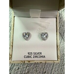 NEW IN BOX Rachel Zoe 925 Sterling Zubic Zirconia Heart Shaped Earrings